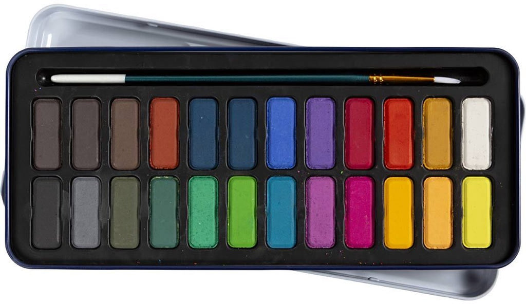 Colortime waterverfset - palet met 24 kleuren en kwast