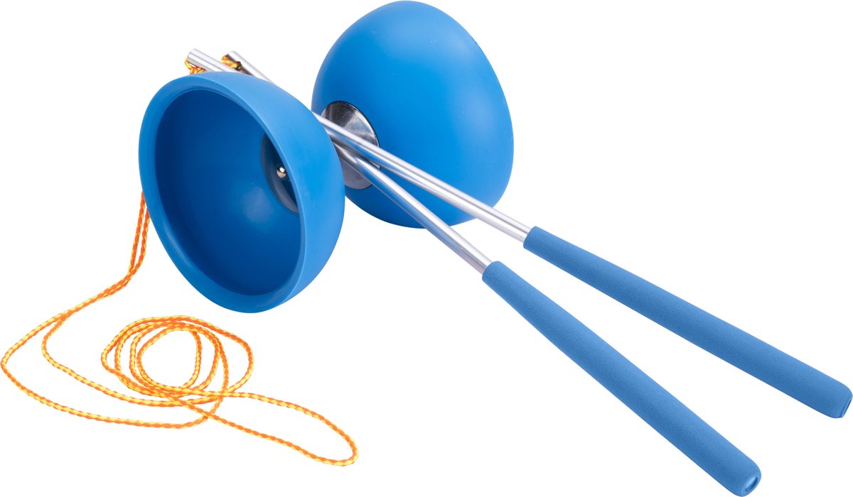 Diabolo van rubber met metalen stokjes - blauw