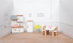 Goki poppenhuismeubeltjes: design keuken, 20-delig, 10x6,5x5cm (tafel), beukenhout en stof, 3+