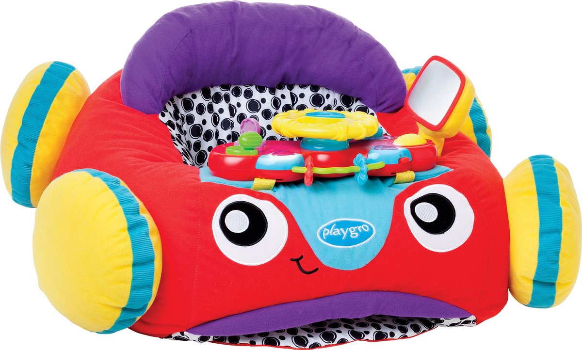 Playgro - gro comfy car - pluchen zitkussen baby - speelkussen baby - activiteitenkussen - babyspeelgoed - interactief baby speelgoed - babygym - speelkleed baby - pluchen auto baby - auto - kraamcadeau - met licht en geluid
