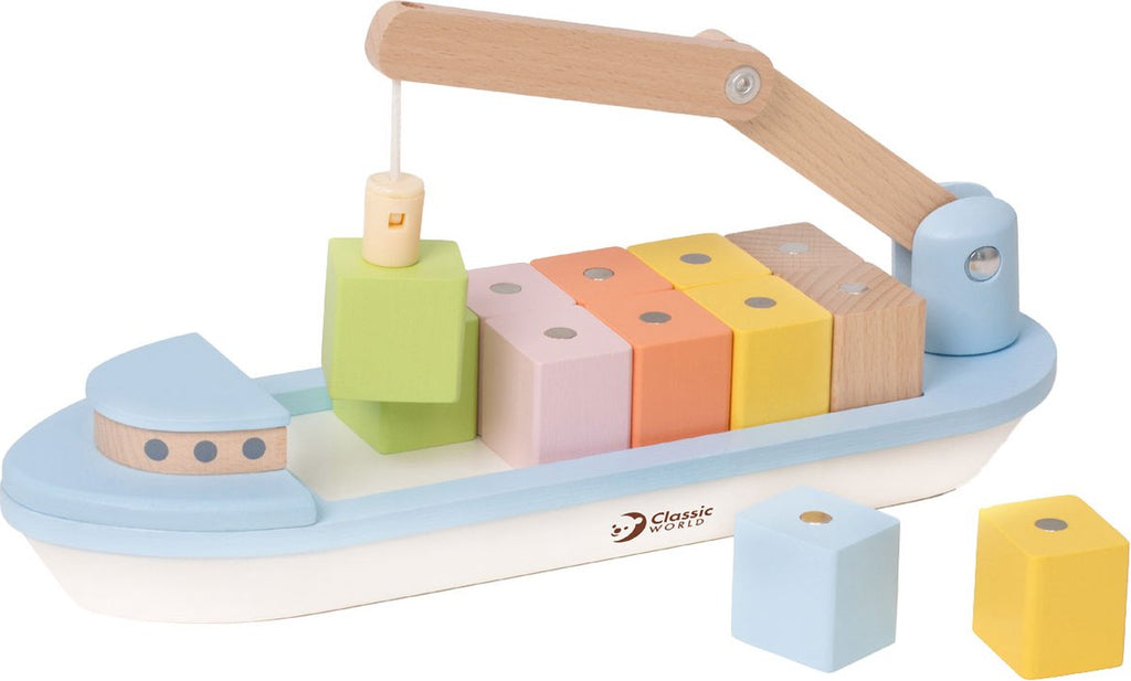 Classic World - houten blokkenboot met kraan 13dlg.