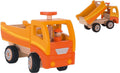 Goki - houten kiepwagen oranje met draaibare wielen