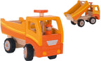 Goki - houten kiepwagen oranje met draaibare wielen