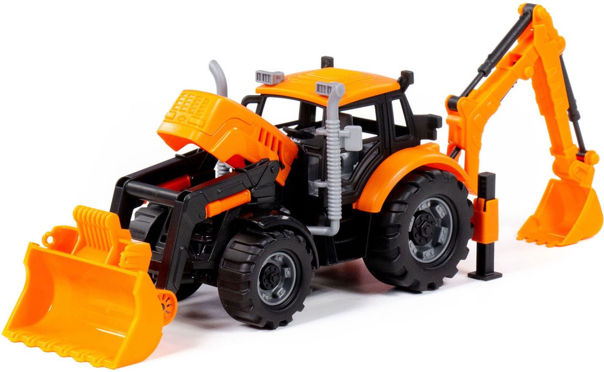 Cavallino tractor met lader en graafmachine geel, schaal 1:32