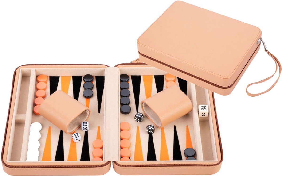 Engelhart - Engelhart Backgammon reisspel met rits - beige