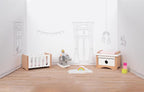 Goki poppenhuismeubeltjes: design kinderkamer, 12-delig, 10,2x6x5,5cm (bed), beukenhout en stof, 3+