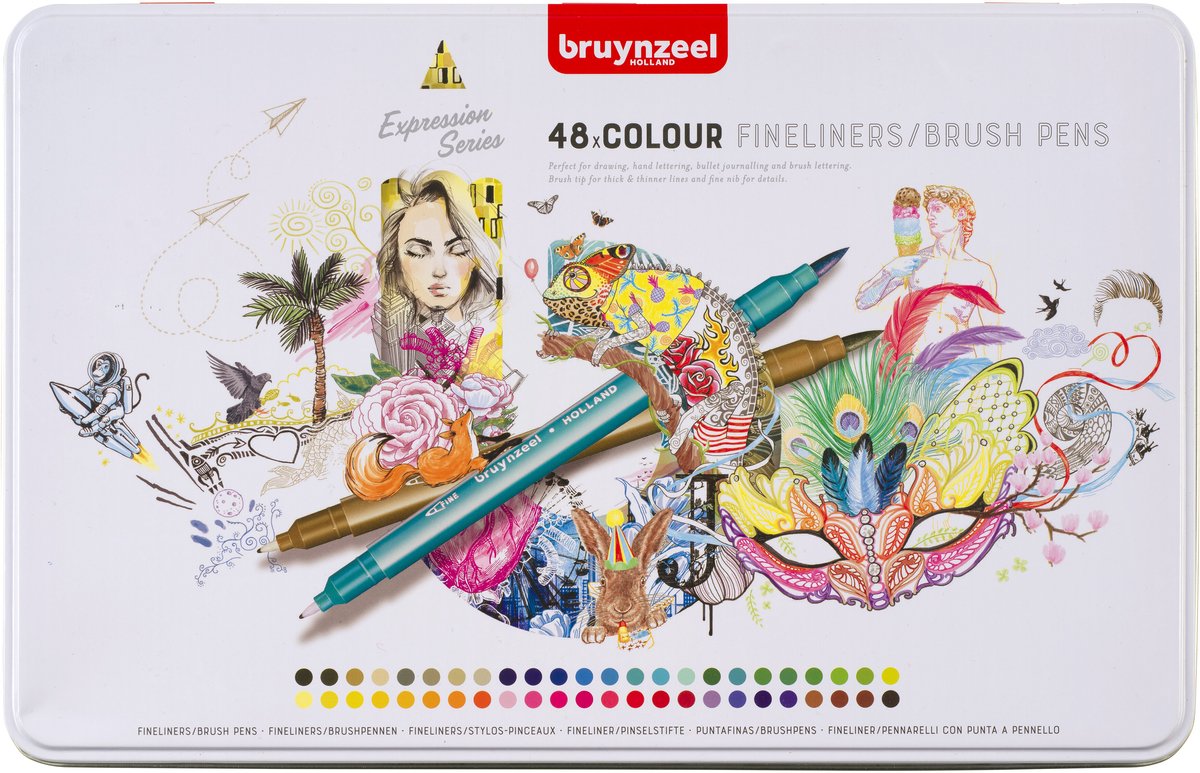 Bruynzeel - creatives fineliner brushpen set 48 kleuren