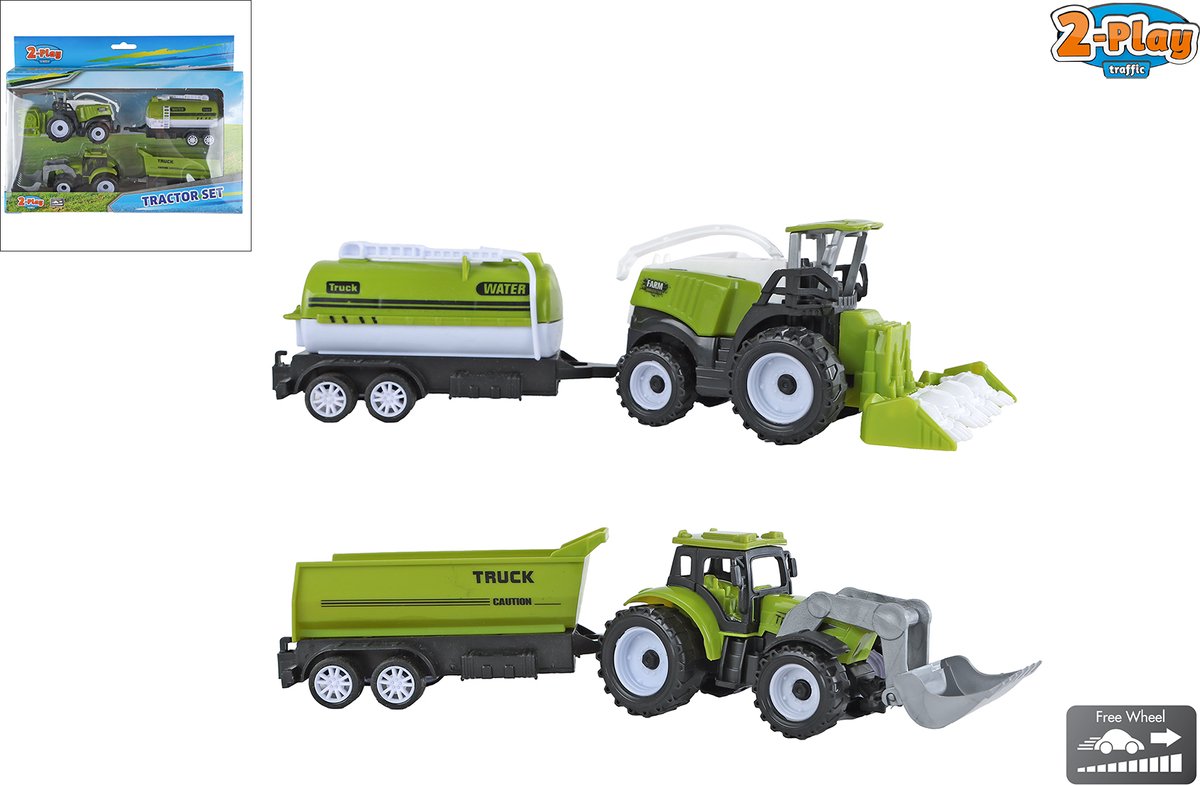 2-Play - 2- tractor en combine met 2 aanhangers 24cm