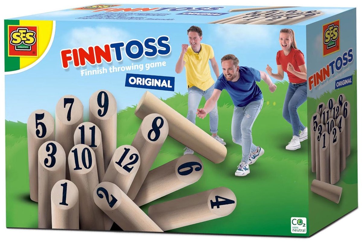 Ses creative ses - finntoss - fins kegelen original - echt houten onderdelen - in handige bewaartas - familiespel - buiten spelen - kegelen - hout