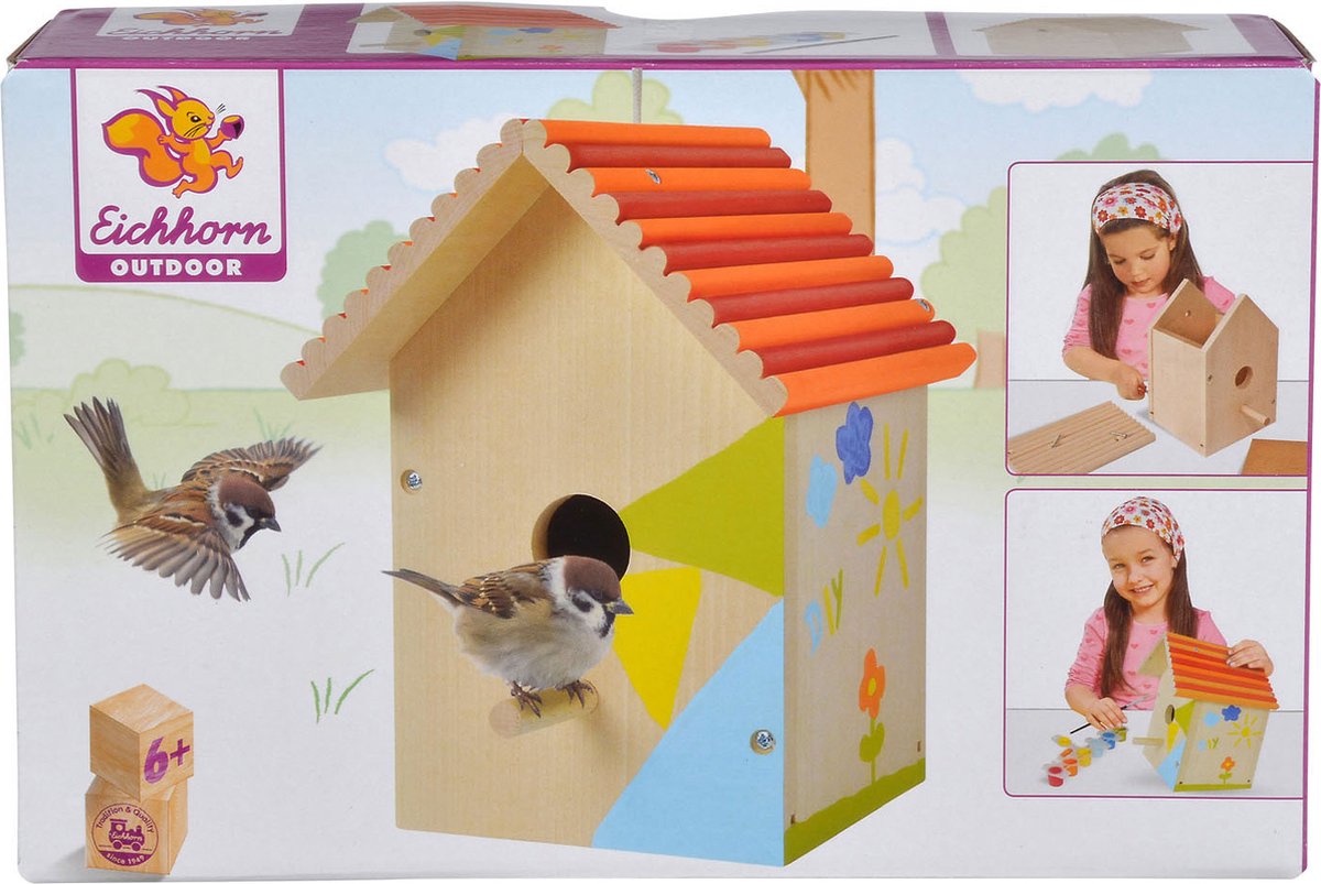 Eichhorn - vogelhuisje in hout met verfborstel en verf - 14cm
