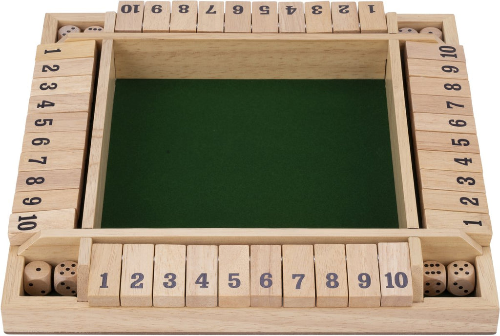 Longfield - Longfield Shut the box – 4 spelers – rubberhouten bak met ingelegd vilt – inclusief 8 houten dobbelstenen – bordspel 29 x 29 x 35 cm – strategisch familiespel – engelhart