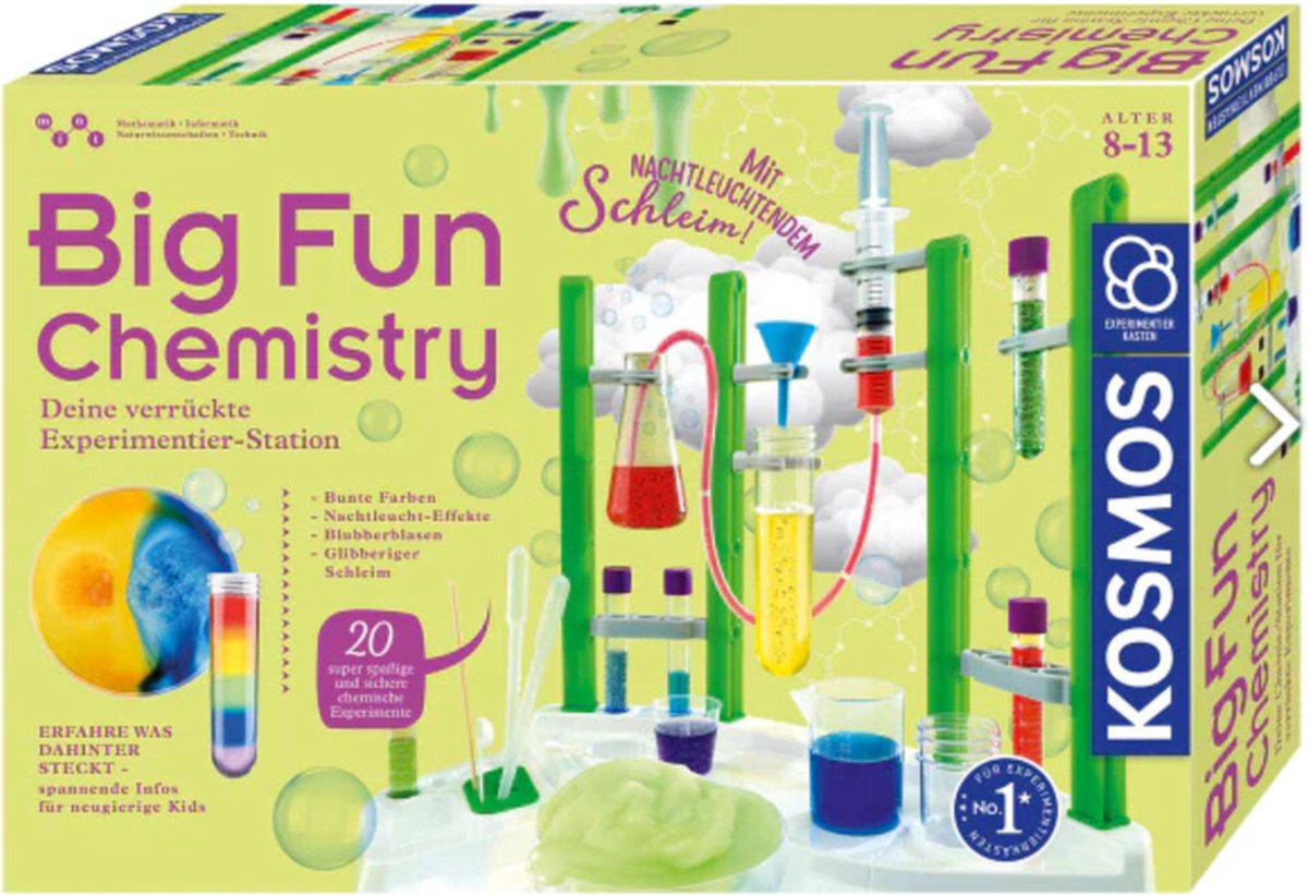 Kosmos big fun chemistry - experimenteerset - 20 veilige scheikundeproeven - compleet laboratorium station - maak slijm, kleurreacties en bruisende experimenten - stem speelgoed - vanaf 8 jaar