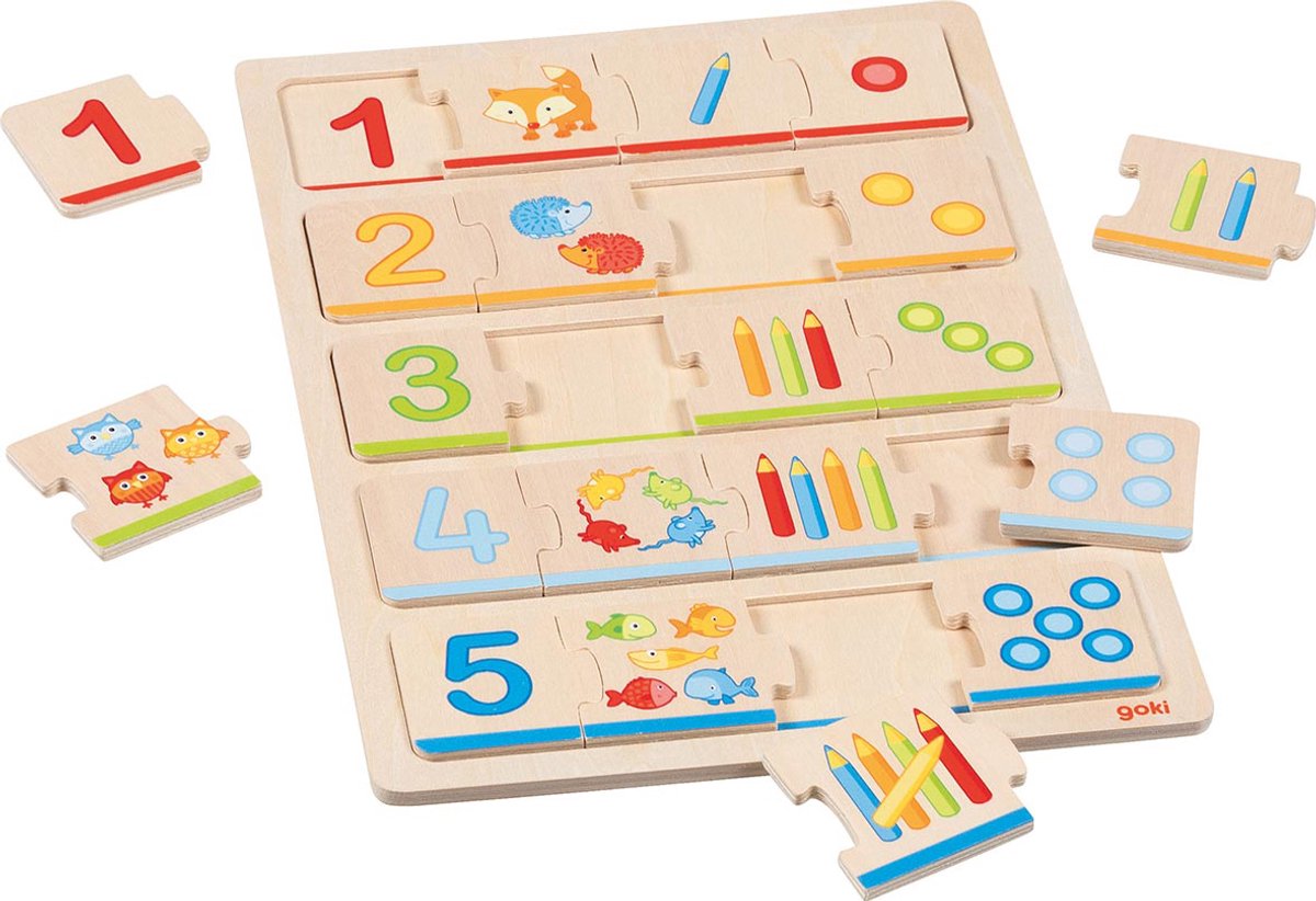 Goki puzzel - leren tellen - 20 stukjes - 21x30x1cm - hout - 2 jaar