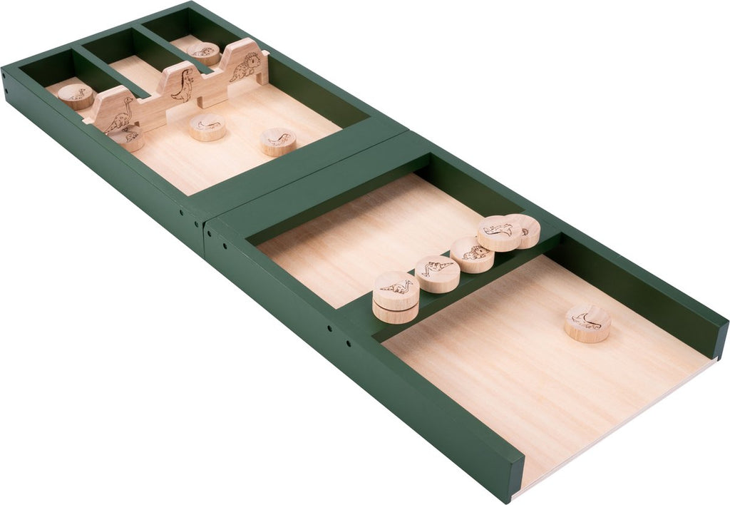 Longfield - Longfield Tweedelige sjoelbak kinder dino thema – 80 cm – inclusief katoenen opbergtas – educatief & gezelschapsspel voor kinderen –
