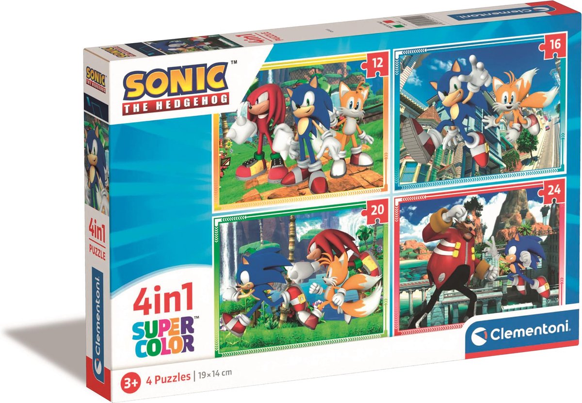Clementoni - puzzel 4-in-1 - sonic de egel - kinderpuzzel - vanaf 3 jaar