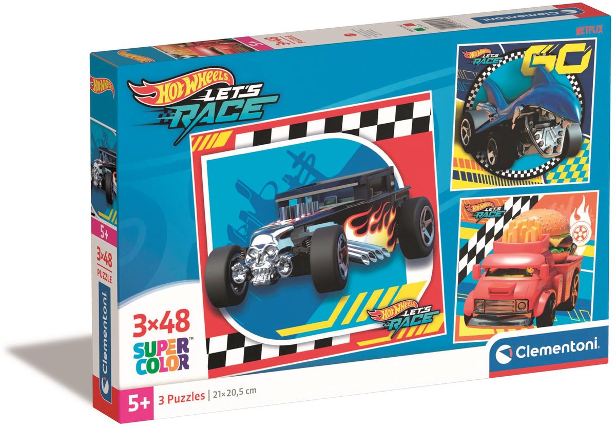 Clementoni legpuzzel super color vierkant hot wheels, 3x48st.