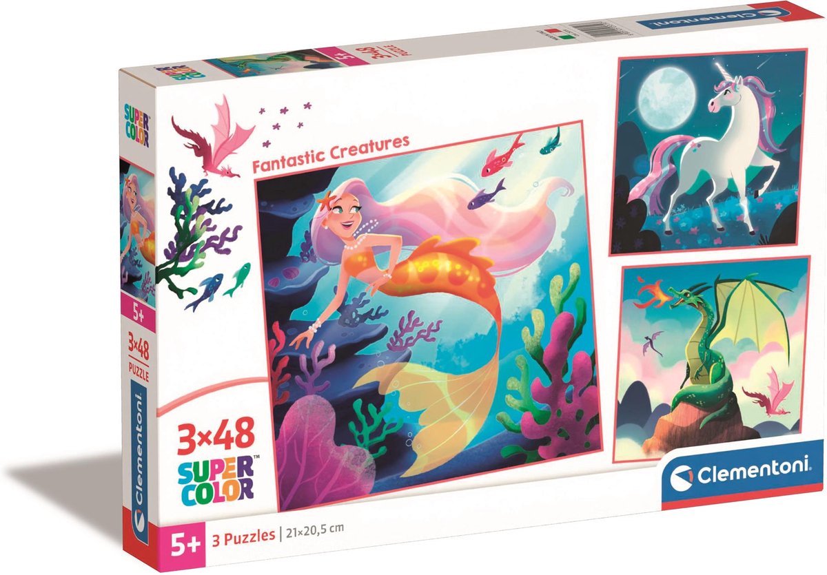 Clementoni legpuzzel super color vierkant fantasie, 3x48st.