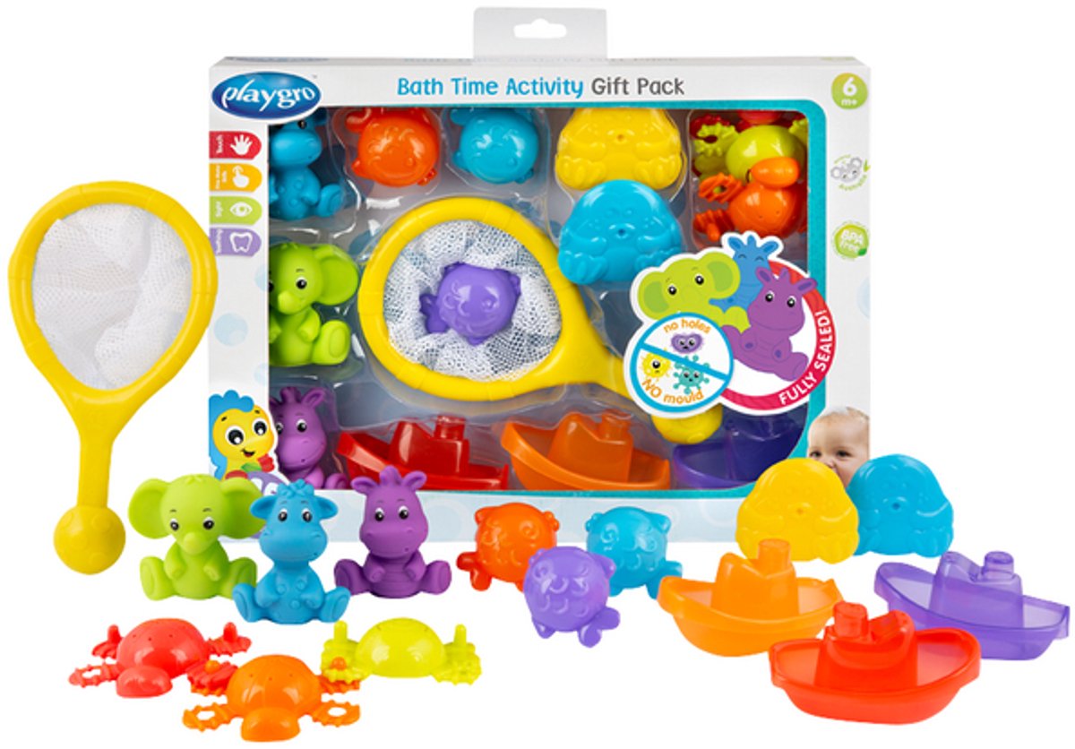 Playgro - gro activiteiten badgeschenkset – badspeelgoed - speelgoed bad - baby bad speelgoed - badspeeltjes - waterspeelgoed- baby speelgoed 6 maanden - cadeauset baby - volledig afgesloten - geen schimmel - badspeelset 14-delig - bpa vrij