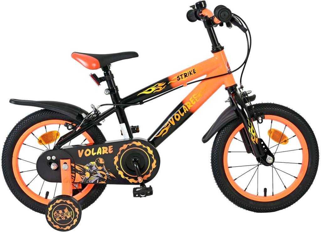 Volare - strike kinderfiets - jongens - 14 inch - zwart oranje - twee handremmen
