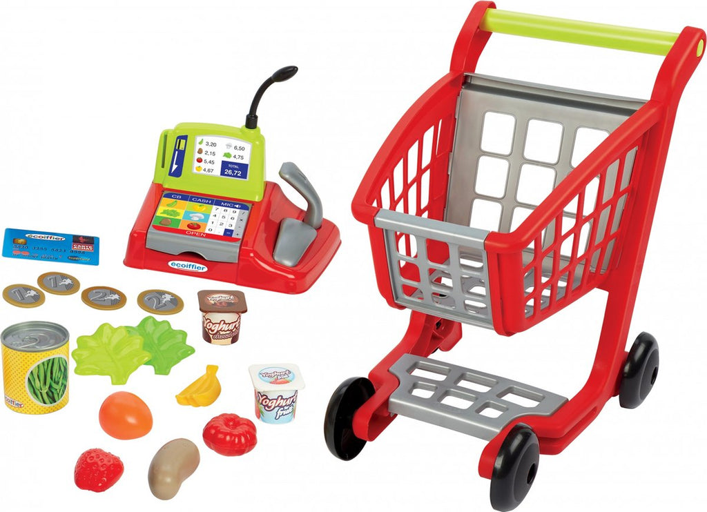 Écoiffier ecoiffier 100% winkelwagen, boodschappen kassa