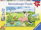 Ravensburger puzzel jonge dieren op het platteland - 2x12 stukjes - kinderpuzzel