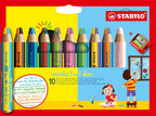 Stabilo woody 3 in 1 duo - multi talent kleurpotloden - etui met 10 kleuren puntenslijper