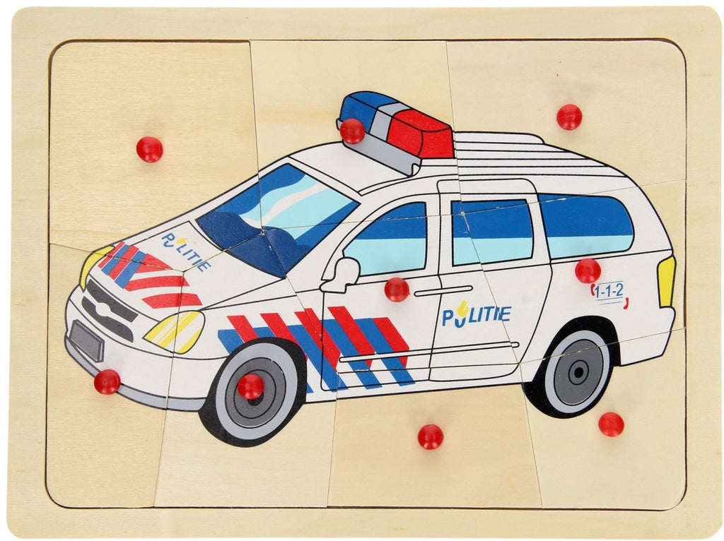 Playwood - wood Houten puzzel politie auto 9 delig hout