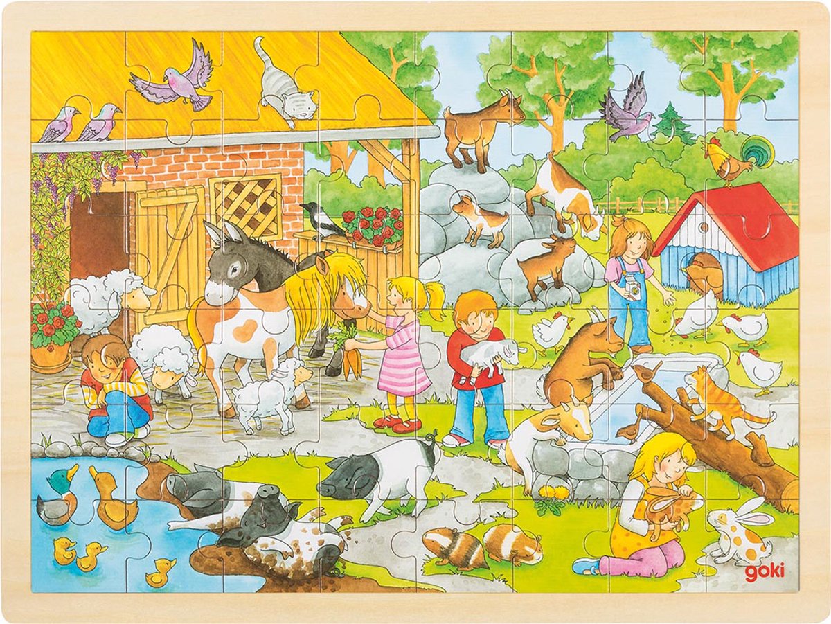 Goki houten legpuzzel kinderboerderij, 48st.