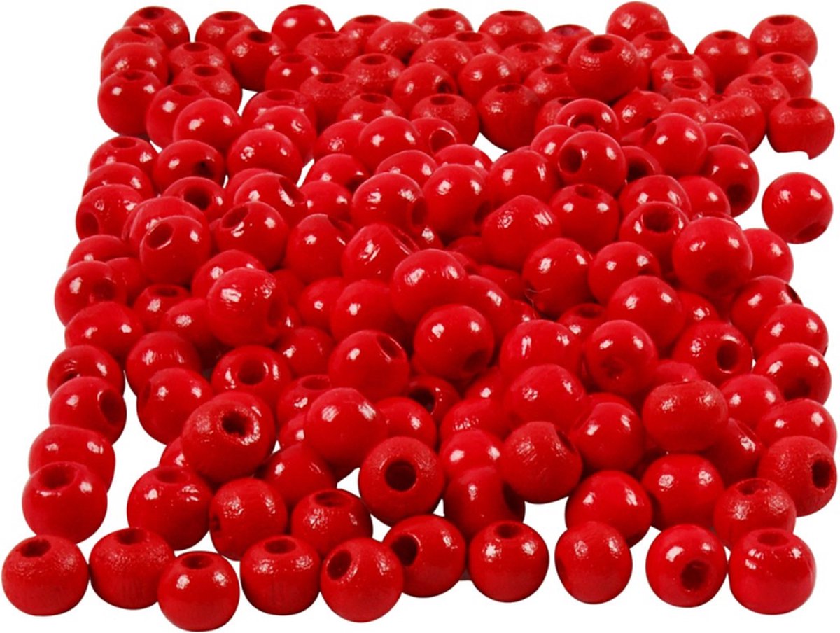 Creativ company houten kralen rood, 150st.