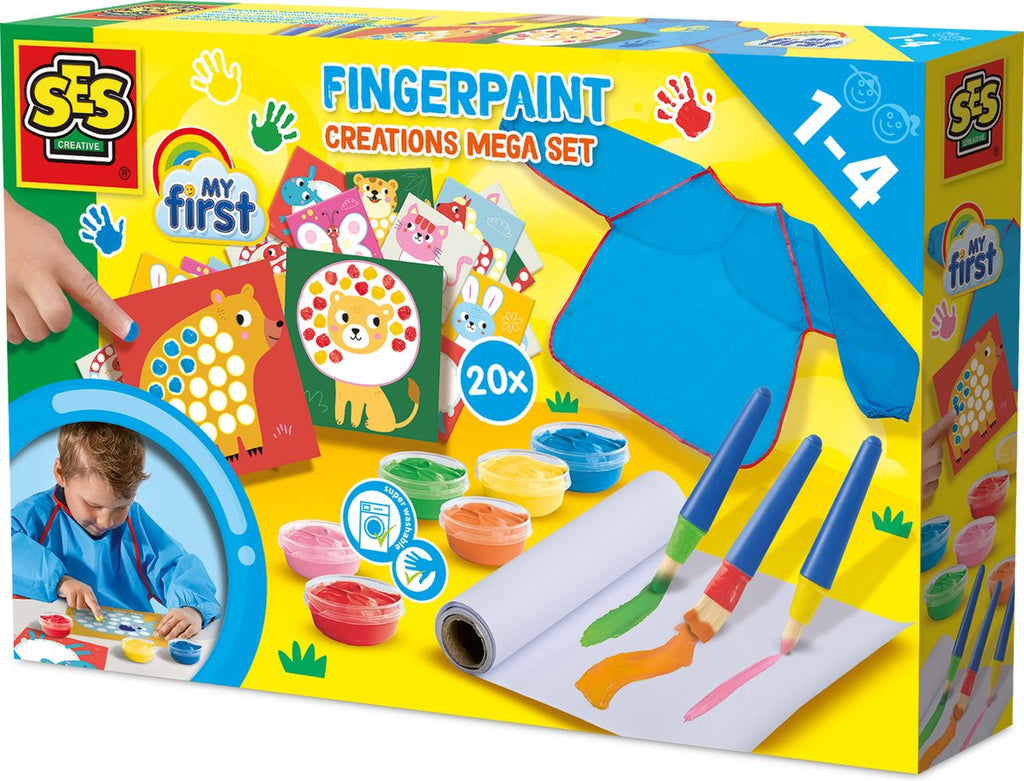 SES Creative - Creative - mijn eerste vingerverf creatie – mega knutselset voor kinderen vanaf 1 jaar - inclusief verf en kleurkaarten - perfect voor kleine kunstenaars