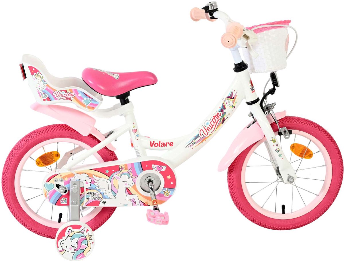 Volare - unicorn kinderfiets - meisjes - 14 inch - wit