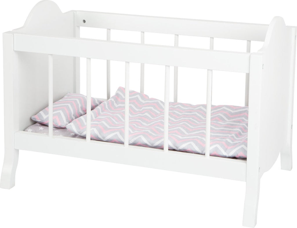 Small foot - houten poppenbed wit met beddengoed strepen, 4dlg.