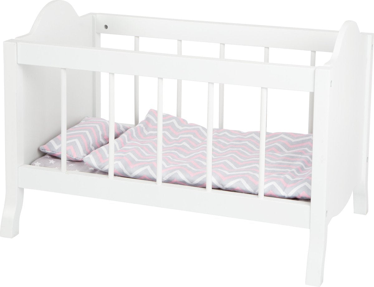 Small foot - houten poppenbed wit met beddengoed strepen, 4dlg.