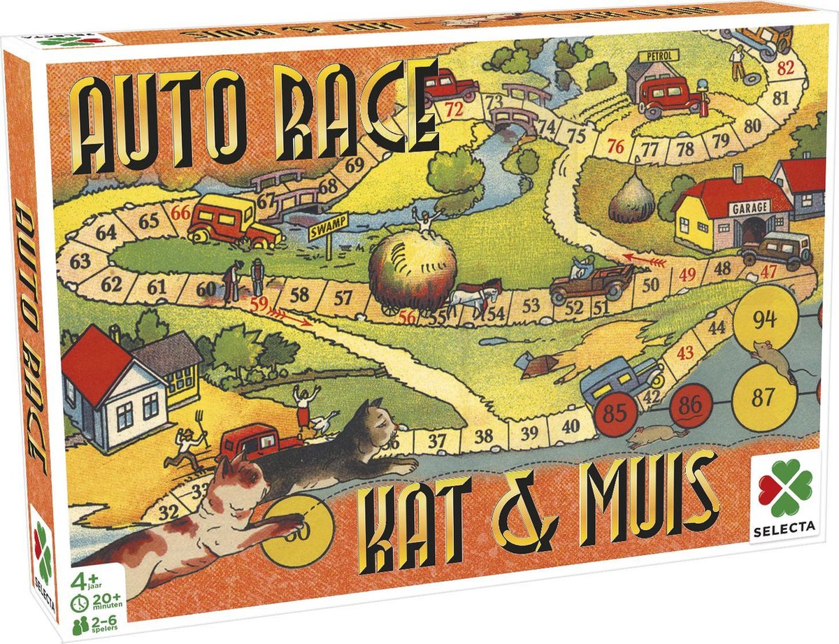 Tactic - Tactic spellen van toen: auto race / kat & muis – bordspel – familiespel – vanaf 4 jaar – 2-6 spelers
