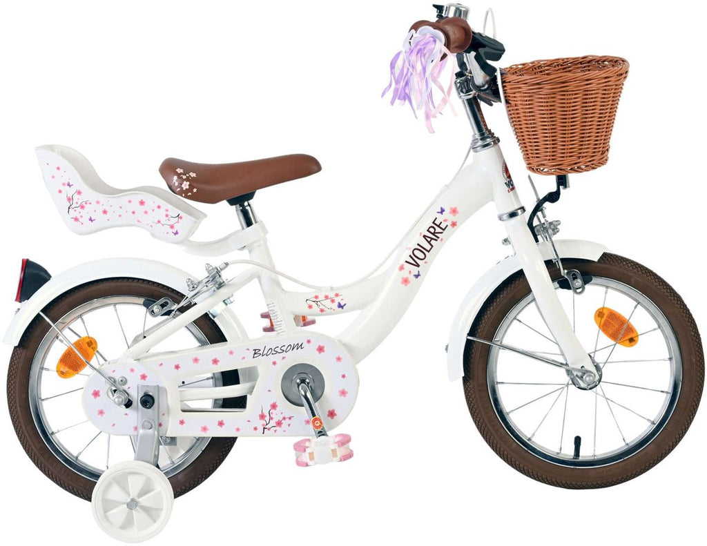 Volare - blossom kinderfiets - meisjes - 14 inch - wit - twee handremmen