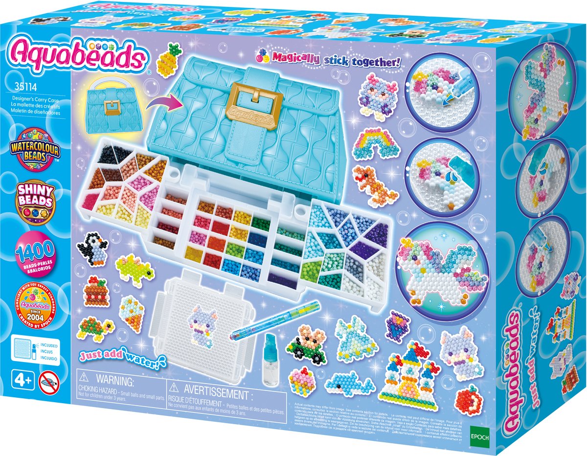 Aquabeads - Aquabeads ontwerp studio ( tas)- complete knutselset 1400 parels in 48 kleuren-inclusief handige meeneemtas en sorteerbak