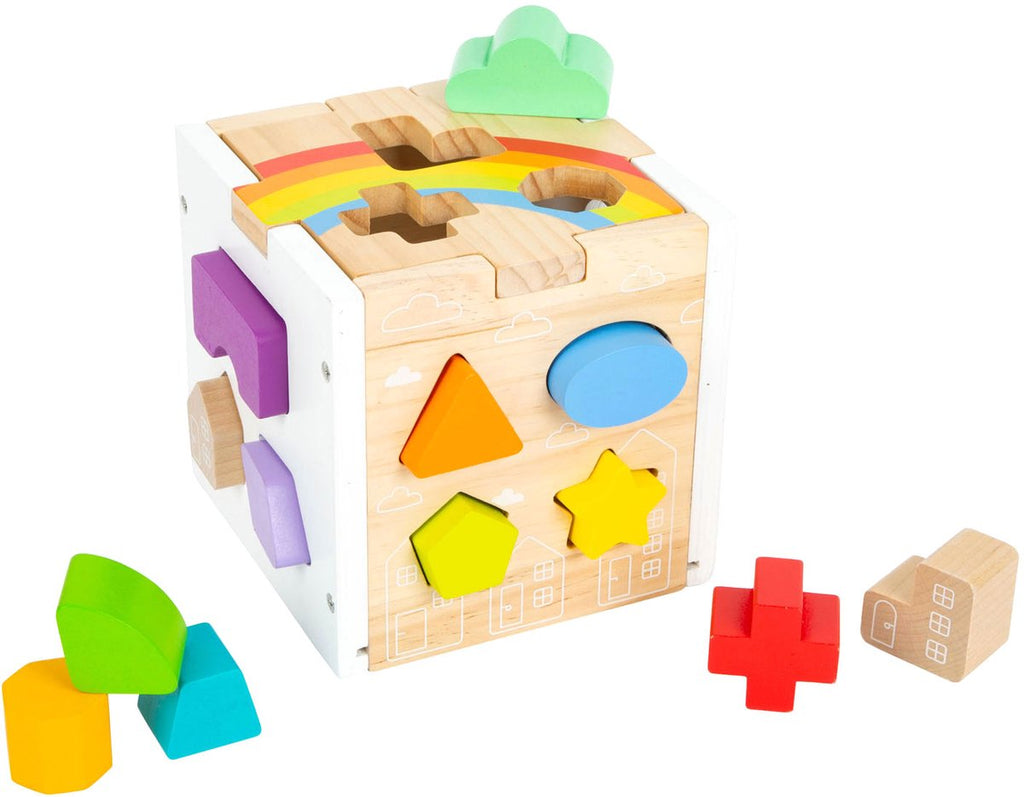 Small Foot - houten vormenstoof kubus regenboog