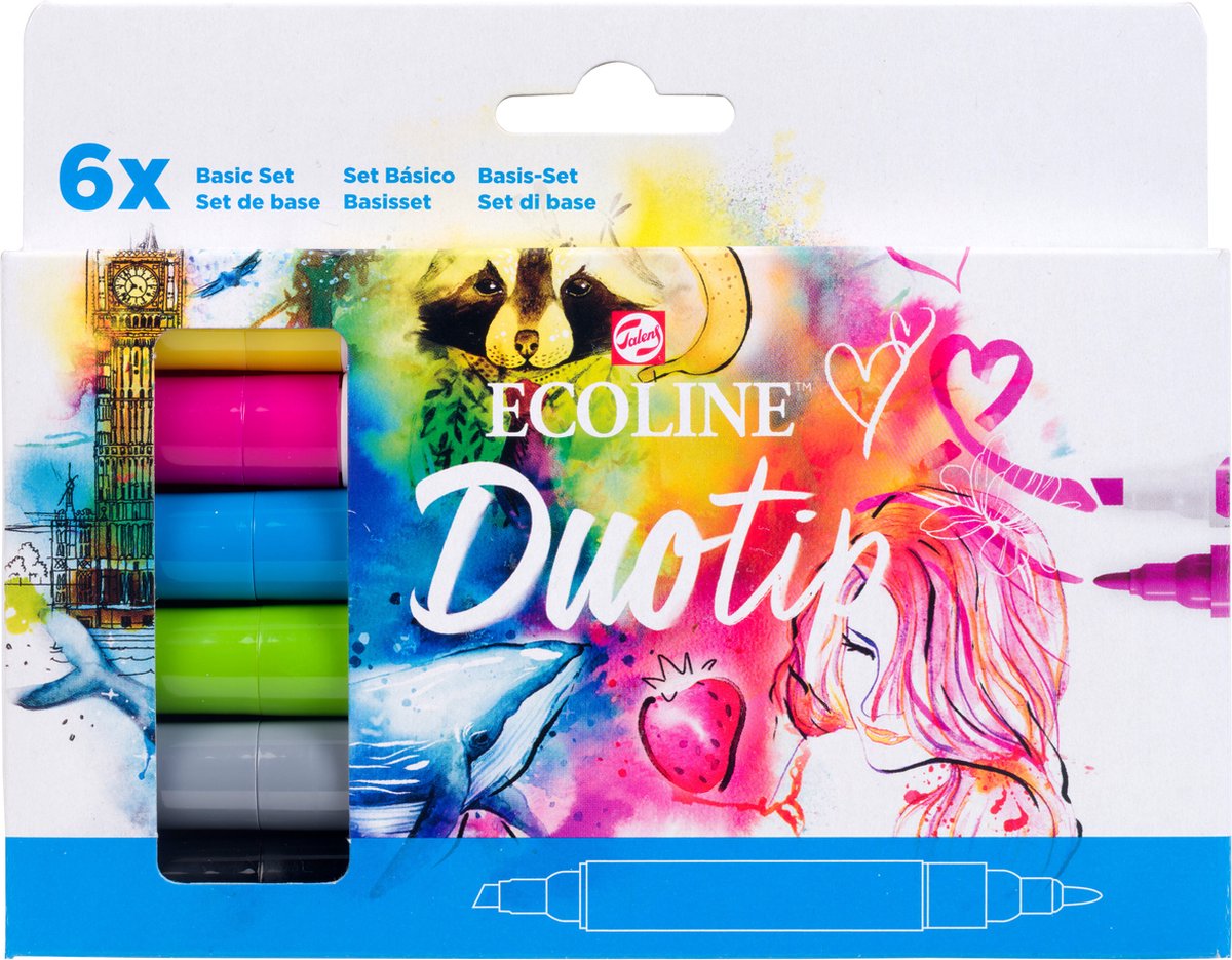 Ecoline duotip marker set basis | 6 kleuren