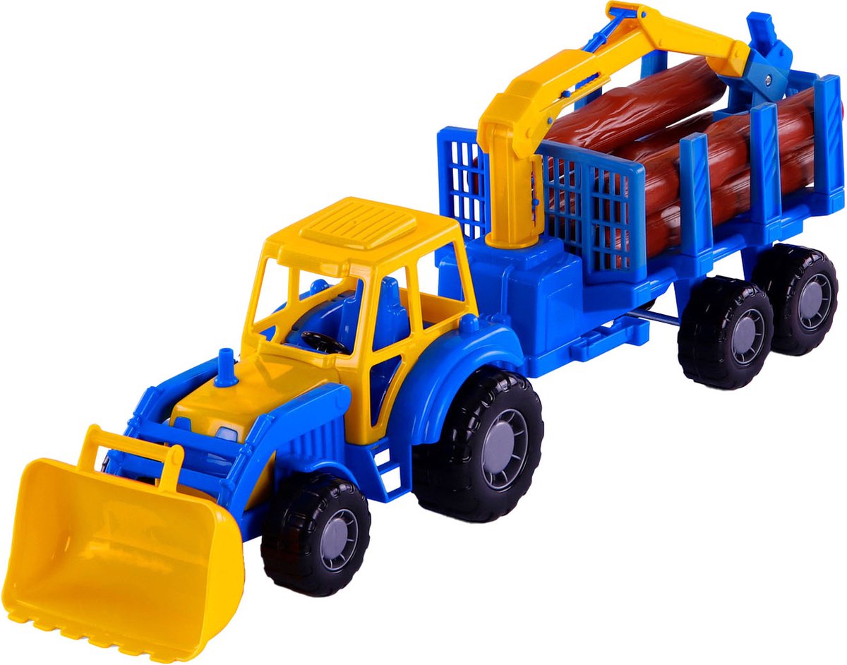Cavallino - Cavallino junior tractor met kraan aanhangwagen en hout 46cm