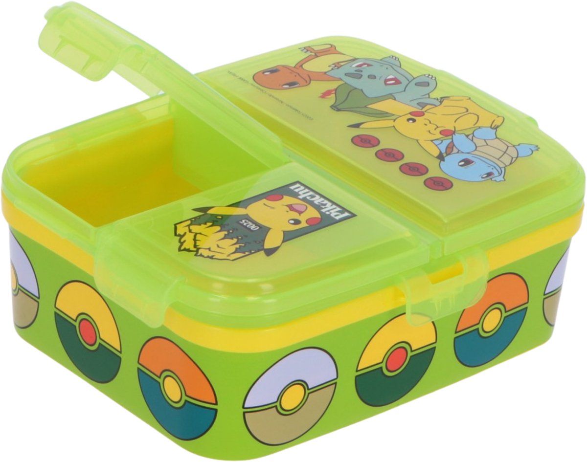 Stor - Stor Pokémon kinderlunchbox green forest – broodtrommel met 4 vakken voor kinderen vanaf 4 jaar - vaatwasserbestendig & bpa-vrij - lichtgroen