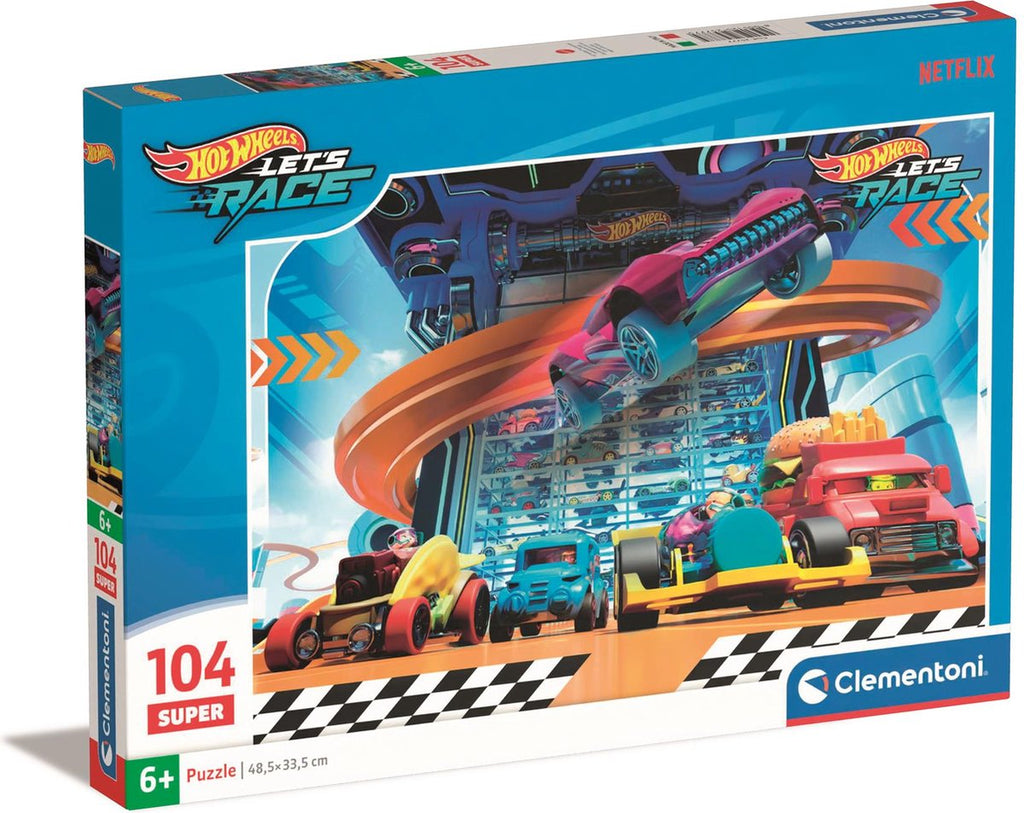 Clementoni - puzzel - 104 stukjes - hot wheels - kinderpuzzel - vanaf 6 jaar