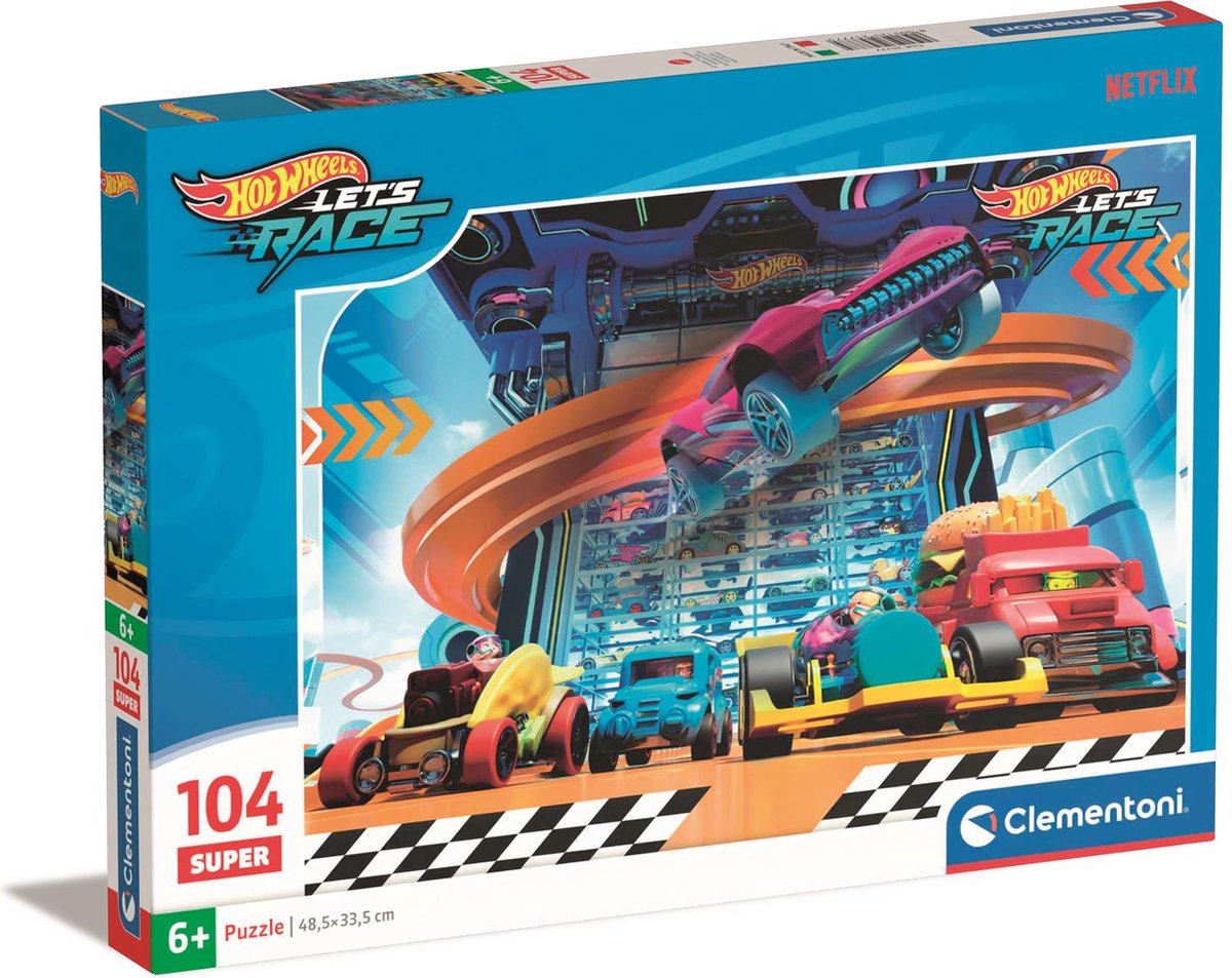 Clementoni - puzzel - 104 stukjes - hot wheels - kinderpuzzel - vanaf 6 jaar