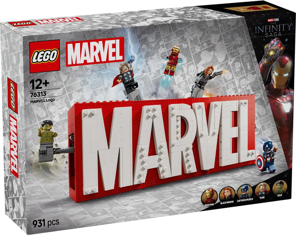 Lego marvel: marvel logo en minifiguren bouwbare decoratie en speelgoed voor kinderen 76313