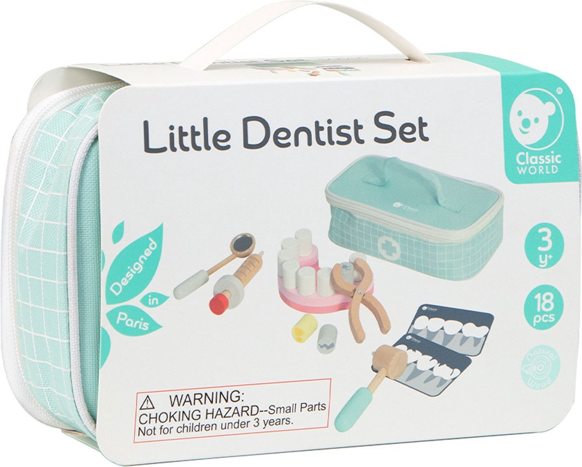 Classic World - kleine tandartsset dokterskoffer 18-delig.