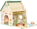 Classic world houten poppenhuisje - poppenhuis met tuintje en accessoires.