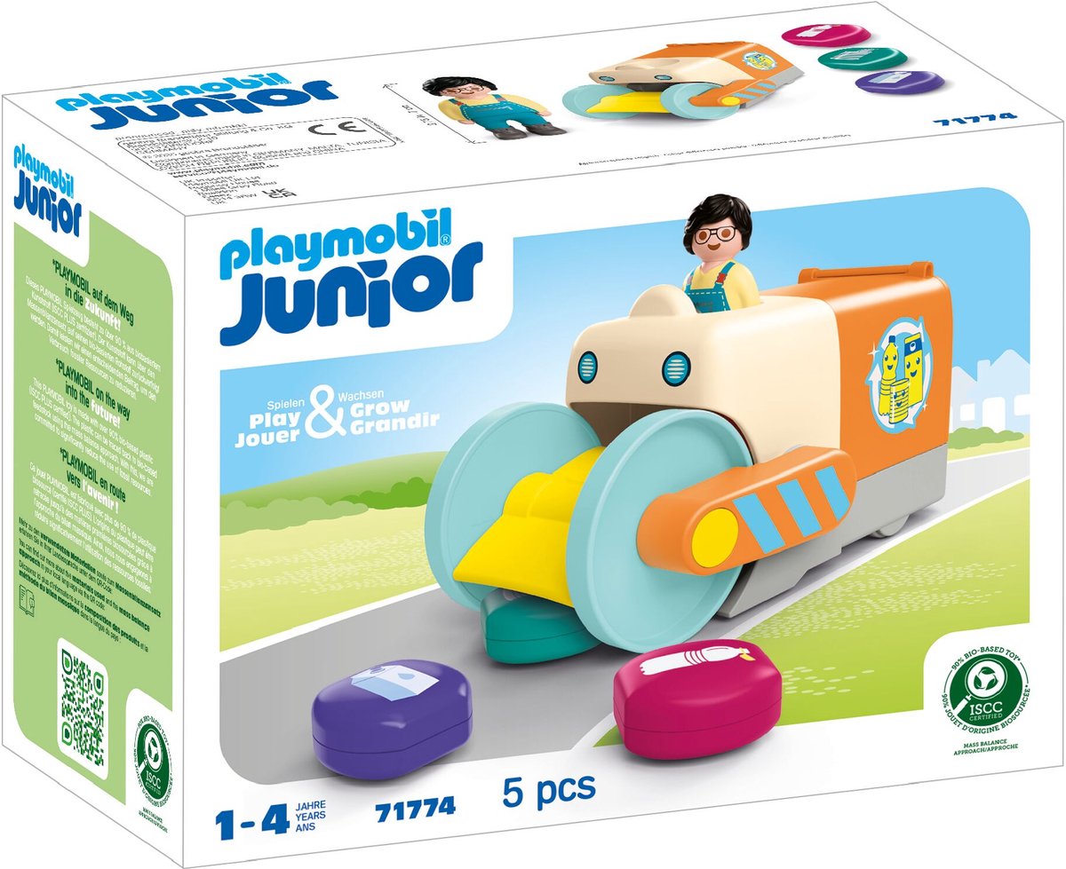 PLAYMOBIL - PLAYMOBIL junior duw- en grijpvuilniswagen - 71774