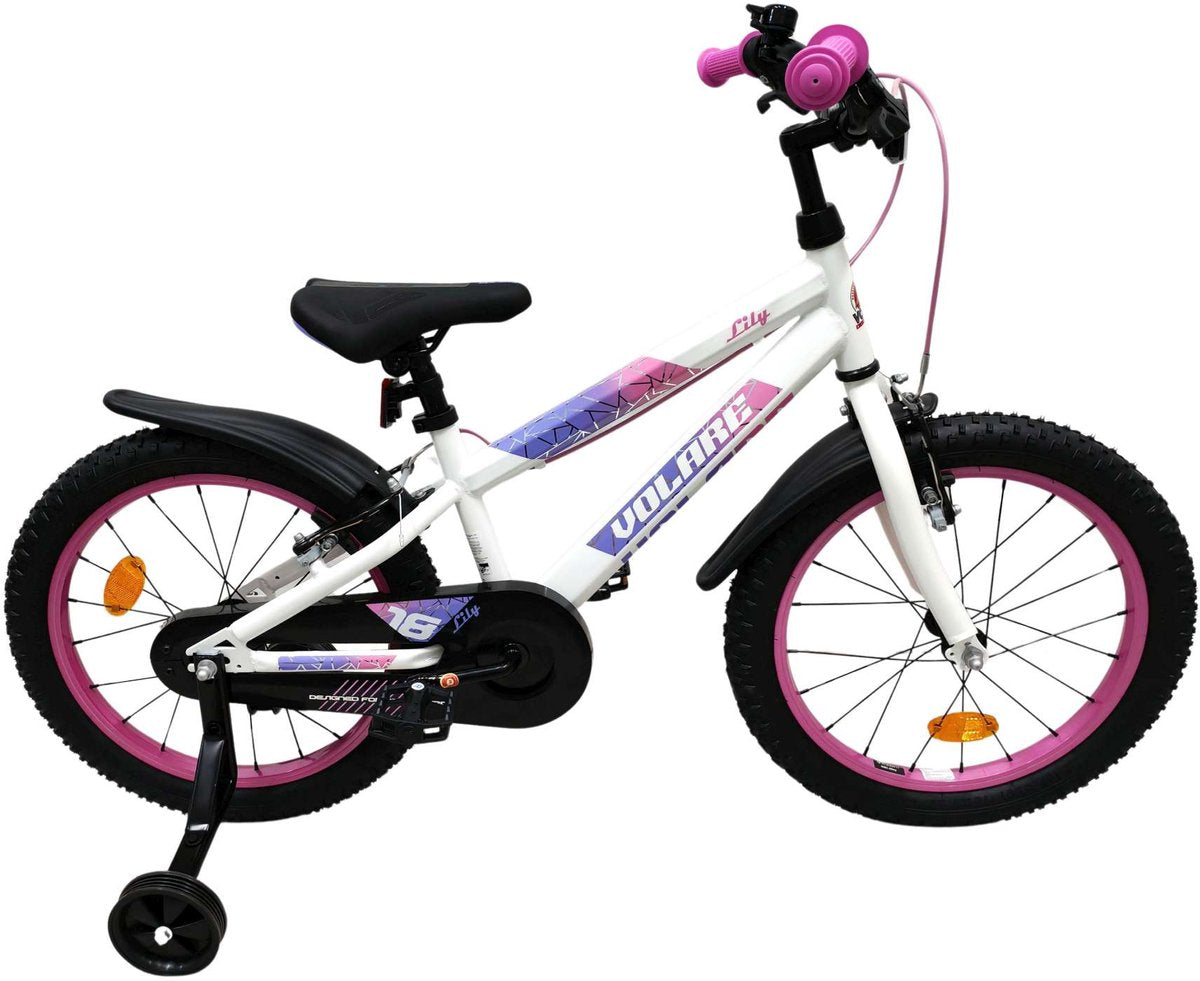 Volare - lily kinderfiets - meisjes - 18 inch - wit roze paars - twee handremmen