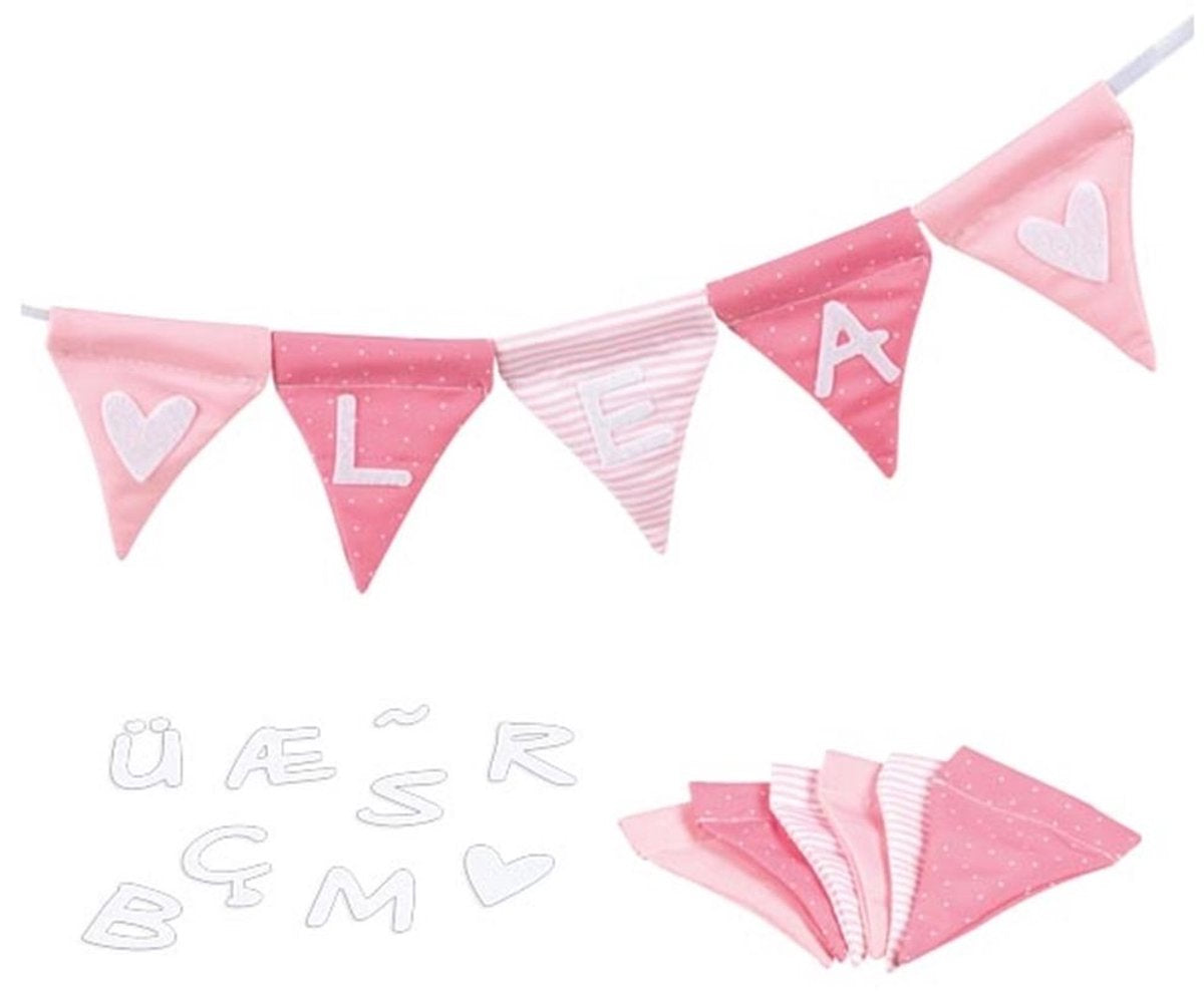 Goki - stoffen vlaggenlijn maken roze met 10 vlaggen en alfabet tekens