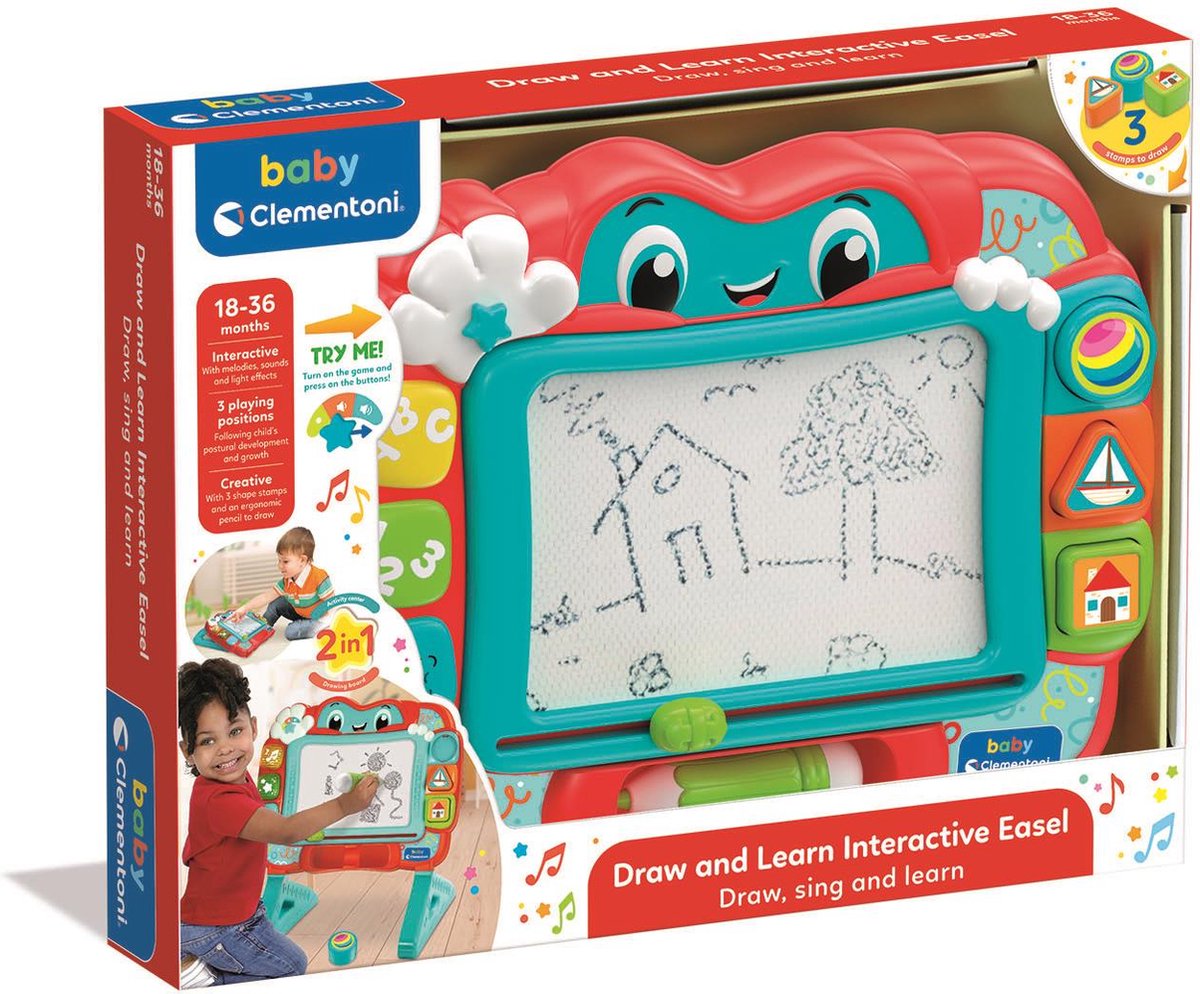 Clementoni - baby - interactive schildersezel - met uitwisbaar scherm - licht en geluid - vanaf 18 maanden