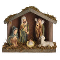Houten kerststal met 5 figuren